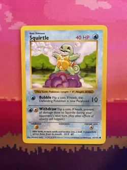 Pokemon Card Squirtle Shadowless Base Set Common 63/102 Near Mint - Image 1