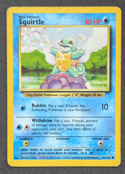 Squirtle Base Set 1999 Unlimited Print 63/102 Pokemon Card - MP - Image 1