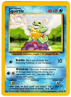 Pokemon Card SQUIRTLE 63/102 Non-Holo Common Unlimited Vintage 1999 BASE SET - Image 1