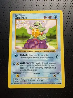 Squirtle SHADOWLESS Base Set 63/102 Pokemon Card - LP - Image 1