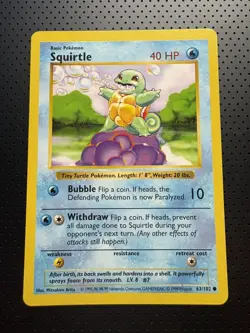 Squirtle SHADOWLESS Base Set 63/102 Pokemon Card - LP - Image 1