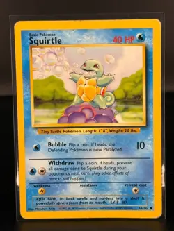 Squirtle 63/102 Base Set 2 Common - WOTC 1999 Vintage Pokemon Card - HP - 22 - - Image 1