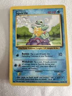 Pokemon TCG Squirtle 63/102 Common Non-Holo Card 1999 Base Set - Image 1
