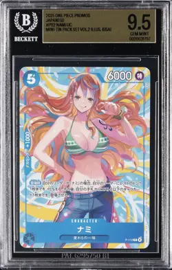 2025 ONE PIECE PROMOS JAPANESE MINI-TIN PACK SET VOL.2 ILLUS. BISAI NAMI BGS 9.5 - Image 1