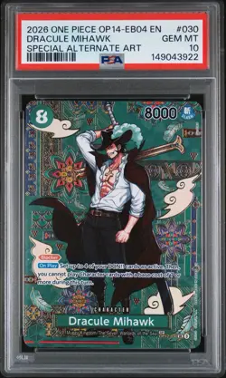 One Piece OP14 Dracule Mihawk(SP) The Azure Sea’s Seven OP12-030 PSA 10 - Image 1
