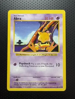 Abra SHADOWLESS Base Set 43/102 Pokemon Card - LP - Image 1