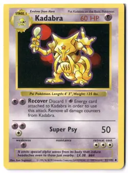 Pokemon Card - Kadabra 32/102 Unlimited Uncommon - Base Set Shadowless - LP - Image 1