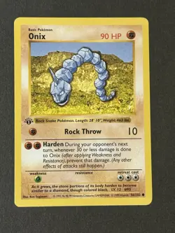 Onix 56/102 1st Edition Base Set Shadowless Pokemon Card NM - Image 1