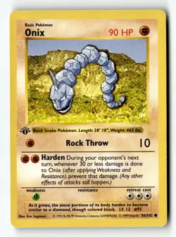 Pokemon Card Onix 1st Edition LP Base Set (Shadowless) 56/102 - Image 1