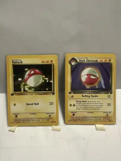 Voltorb & Dark Electrode 69/82 & 34/82 Team Rocket 1st Edition Pokemon Card NM - Image 1