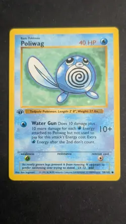 Pokemon Card Poliwag Shadowless Base Set 1st Edition Common 59/102 - Image 1