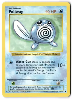 Pokemon Card - Poliwag 59/102 Common - Base Set Shadowless - Mint - Image 1