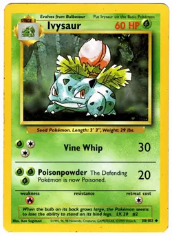 Pokemon Card IVYSAUR 30/102 Non-Holo Uncommon Unlimited Vintage 1999 BASE SET - Image 1