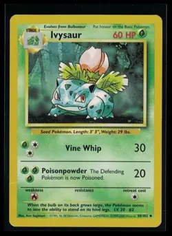 Pokemon TCG Ivysaur Card Uncommon Base Set 30/102 - Vintage 1999 - Image 1