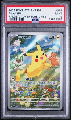 2024 POKEMON SVP 088 EN-SV BLACK STAR PROMO PALDEA ADVENTURE CHEST PIKACHU PSA 9 - Image 1