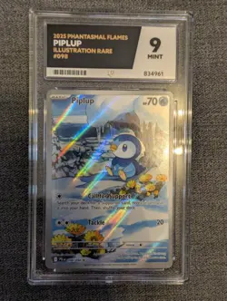 Pokemon TCG Piplup 098/094 IR Illustration Rare Phantasmal Flames ACE 9 Graded - Image 1