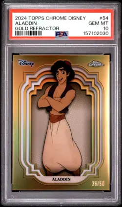 ALADDIN 2024 TOPPS CHROME DISNEY GOLD REFRACTOR SP 36/50 PSA 10 GEM MINT - Image 1