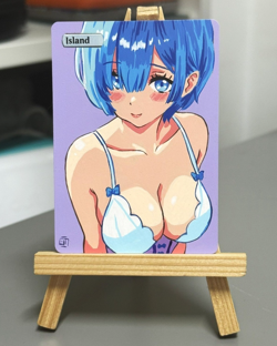 Hand Painted Altered Art Mtg land card Anime Island Girl - Image 1