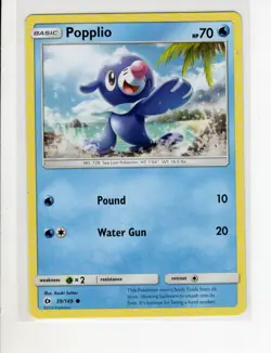 SUN & MOON BASE SET POPPLIO POKEMON CARD 39/149 EX/NM - Image 1
