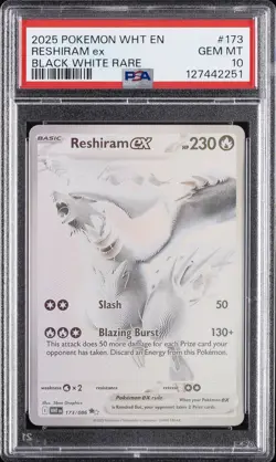 2025 POKEMON WHT EN-WHITE FLARE BLACK WHITE RARE #173 RESHIRAM EX PSA 10 - Image 1