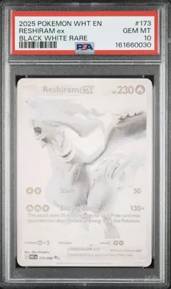 2025 POKEMON WHT EN-WHITE FLARE BLACK WHITE RARE #173 RESHIRAM EX PSA 10 - Image 1