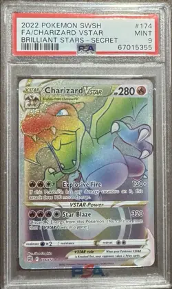Pokemon TCG Charizard VSTAR 174/172 Brilliant Stars Secret Rare Card PSA 9 - Image 1