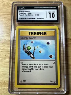 CGC 10 GEM MINT Energy Search 1999 Fossil 1st Edition 59/62 Pokemon Card - Image 2
