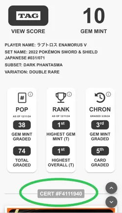 ENAMORUS V 031/071 TAG 10 Highest Overall! Dark Phantasma Japanese Pokemon TCG - Image 5