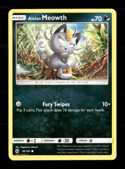 Alolan Meowth 78/149 SM Base Set NM/M Pokemon - Image 1