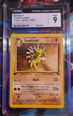 CGC MINT 9 Pokemon Sandslash 41/62 1999 Fossil 1st Edition - Image 1