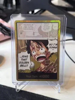 One Piece CCG Don!! Foil Card Luffy Ring That Golden Bell Gold - Image 1