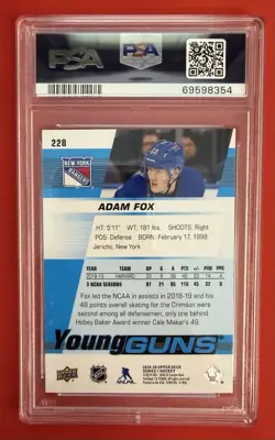 2019-20 Upper Deck Series 1 - Young Guns Adam Fox #228 PSA 10 - Image 2