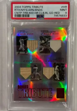 PSA 9 2003 Topps Tribute jersey bat Babe Ruth Mays Aaron Barry Bonds /25 POP 1 - Image 1