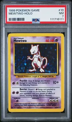 1999 POKEMON BASE SET UNLIMITED #10 MEWTWO-HOLO PSA 7 Nice Cert Number - Image 1
