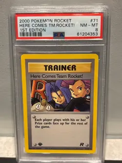 Pokemon 2000 1st Edition Rare Card #71/82 Here Comes Team Rocket PSA 8 - Image 1