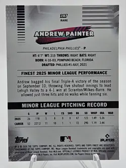 2026 Topps Finest Baseball #287 Andrew Painter RARE X-Fractor SP - Image 2