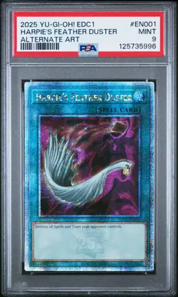 2025 YU-GI-OH! EDC1-EARLY DAYS COLL PROMO CARDS HARPIE'S FEATHER DUSTER PSA 9 - Image 1