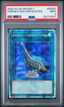 2025 YU-GI-OH! EDC1-EARLY DAYS COLL PROMO CARDS HARPIE'S FEATHER DUSTER PSA 9 - Image 1