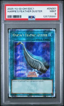2025 YU-GI-OH! EDC1-EARLY DAYS COLL PROMO CARDS HARPIE'S FEATHER DUSTER PSA 9 - Image 1