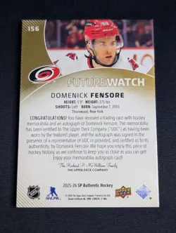 2025 SP AUTHENTIC #156 DOMENICK FENSORE FUTURE WATCH AUTO PATCH RC /100 - Image 2