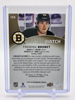 2025-26 SP Authentic FREDERIC BRUNET Future Watch Auto Patch Bruins 096/100 - Image 2