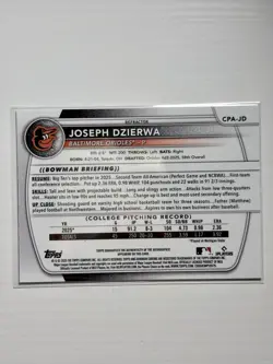 Joseph Dzierwa 2025 Bowman Draft 1st Chrome Auto Refractor /499 #CPA-JD ORIOLES - Image 2