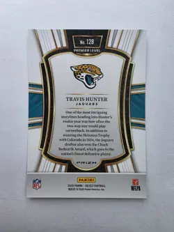 2025 Panini Select - Premier Level Travis Hunter #128 Zebra Shock Prizm (RC) - Image 2