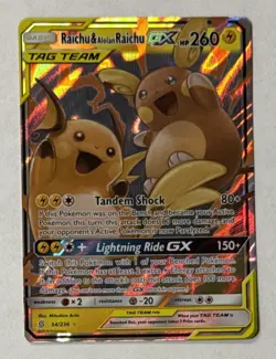 Pokemon Raichu & Alolan Raichu GX TAG TEAM Holo SM Unified Minds 54/236 - Image 1