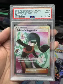 2019 POKEMON SUN & MOON TEAM UP #181 FULL ART/SABRINA'S SUGGESTION PSA 9 - Image 1