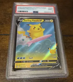 Pokemon Celebrations Surfing Pikachu V Full Art Holo #008/025 PSA 9 Card - Image 1