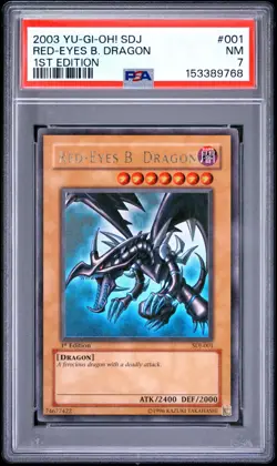 2003 YU-GI-OH! STARTER DECK: JOEY 1ST EDITION #001 RED-EYES B. DRAGON PSA 7 - Image 1