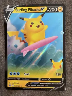 Surfing Pikachu Vmax 008/025 Celebrations 2021 Ultra Rare Full Art Holo Mint - Image 1