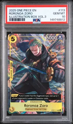 PSA 10 2025 ONE PIECE PROMOS 113 RORONOA ZORO ILLUSTRATION BOX VOL.3 - Image 1