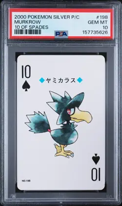 2000 POKEMON SILVER VERSION PLAYING CARDS 10 OF SPADES #198 MURKROW PSA 10 - Image 1
